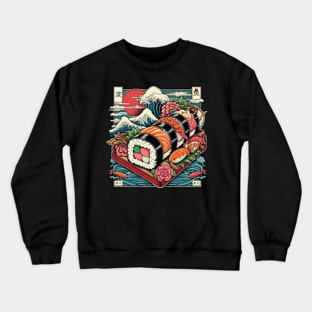 Sushi Wave Men Women Vintage Edo Japanese Crewneck Sweatshirt by CP6Design